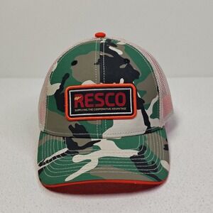 RESCO Trucker Hat Mens OSFA Green Camo White Orange Snapback Mesh Cap